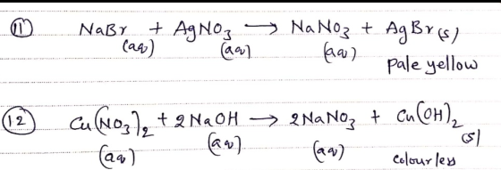 NaNo3 tAgBY() +AgNo3 NaBr Cas) Pale yellow Cu(No), t2 NaOH 2NaNo CulOH) a4) 12 Colour les