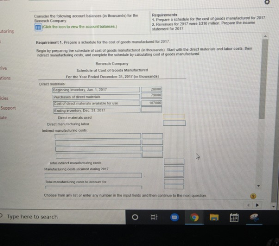 Consider the following account balances (in thousands) for the Benesch Company B Click the icon to view the account balances.