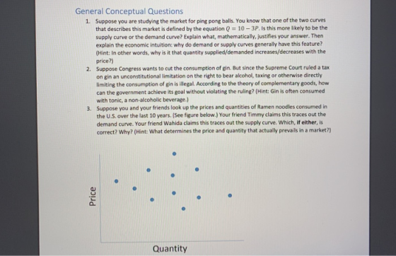 General Conceptual Questions 1. Suppose you are studying the market for ping pong balls. You know that one of the two curves