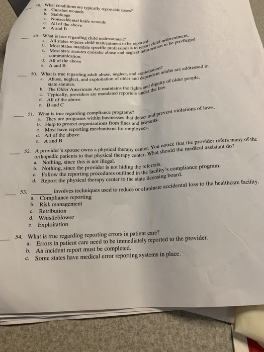 What conditions are typically reportable casest Gunshot wounds Stabbings Nonaccidental knife wounds d. All of the above e. A