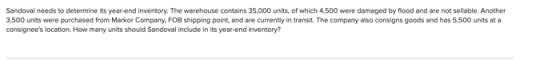 Sandoval needs to determine its year-end inventory. The warehouse contains 35,000 units, of which 4,500 were damaged by flood