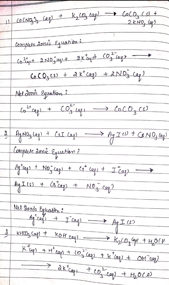 Walia SELERADIO 11 Co (NO2 caq? t K O cap coca colt Complete donie Equation . comment 2005 tapt taput com raps + COCO, es) +