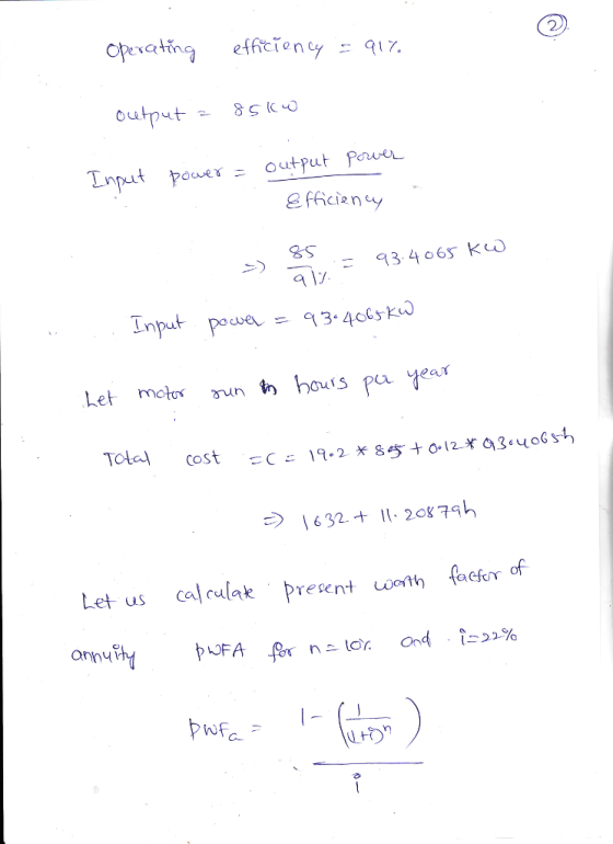 Input powerニ output four L eficieny BS 93.4065 ke Lnput po34cGs Let motos suh Tota cost Let us call pent facor of anny OFA