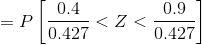 = P\left [ \frac{0.4 }{0.427} < Z < \frac{0.9}{0.427}\right ]