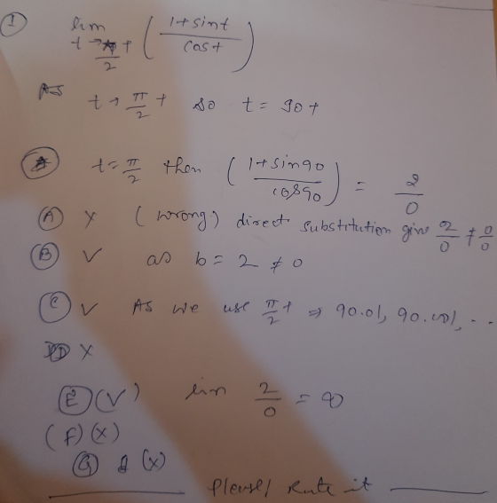 lim it sint + cast t It t = got to the then Itsingo 10890 ( wrong.) direct substitution give b=2 to O A у v As we use It - 90