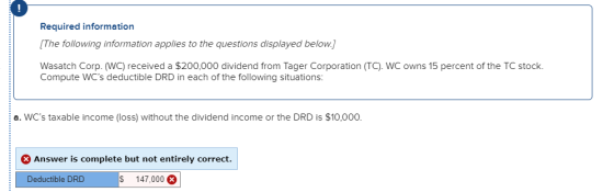 Required information [The following information applies to the questions displayed below.) Wasatch Corp. (WC) received a $200