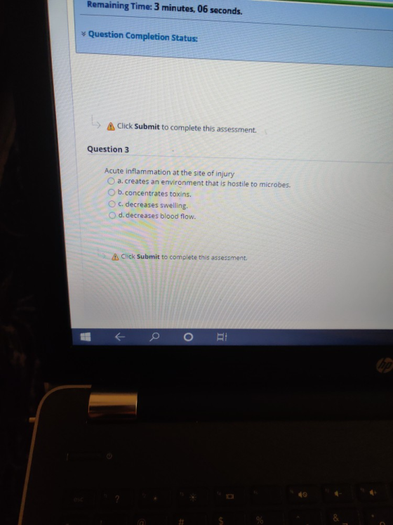 Remaining Time: 3 minutes, 06 seconds. Question Completion Status: -> Click Submit to complete this assessment. Question 3 Ac
