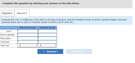 Complete this question by entering your answers in the tabs below. Required 1 Required 2 Compute the July 31 balances of the