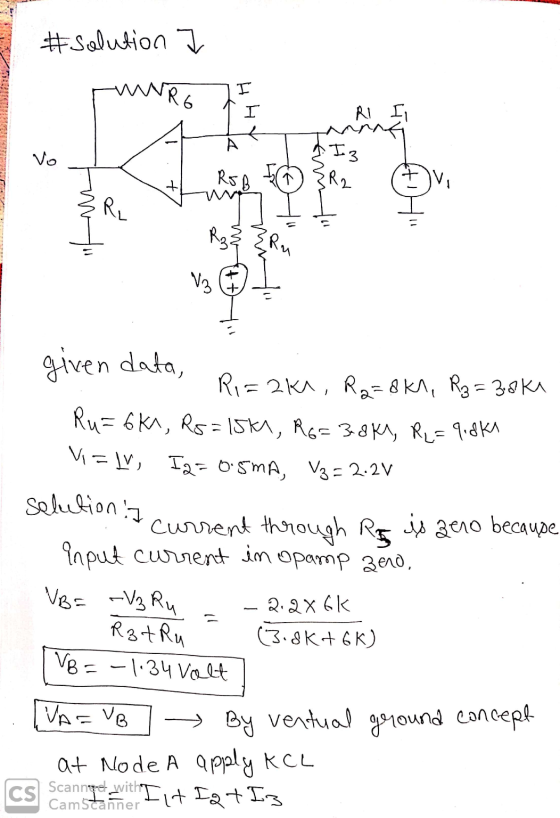 #solution I WWRO I I RI I vo Iz REB & }R2 t RL Ru V3 given data, Ri=2k1, Ra=8k1, Rz=38k1 Ru=6kh, Rs=151, R6= 3.8K1, R2 = 9.8k