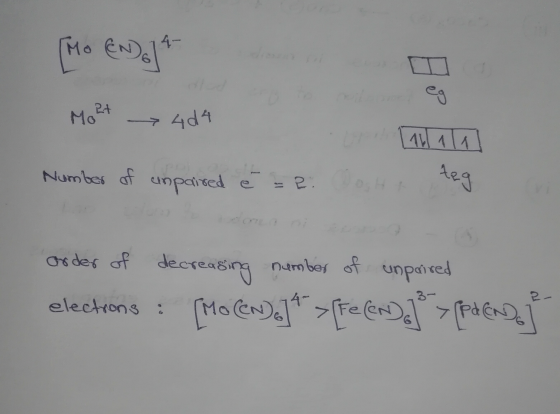 4- [MO END]* eg Et Mo 404 Lalala Number of unpaired é = ei osh teg Order of decreasing number of unpaired electrons . [MO CEN