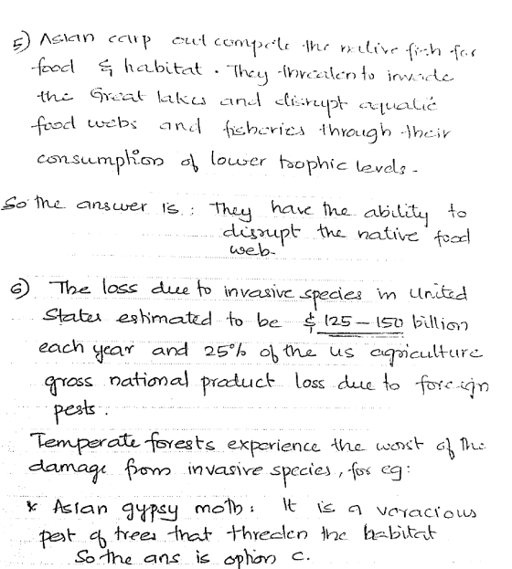 E) Asian coup out compete the native fich fris food & habitat . They thicalen to insode the Great lake and dirupt acquatic fo