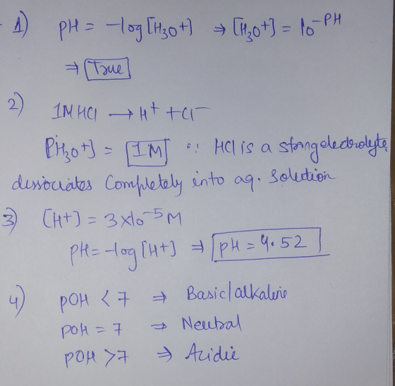 - 4 PH = -log[hzo) → [1₂0 t] = 16-PH 2) IM HCl Htta Bizot) = (IMT • Hel is a strong electrolyte dissociates Completely into a