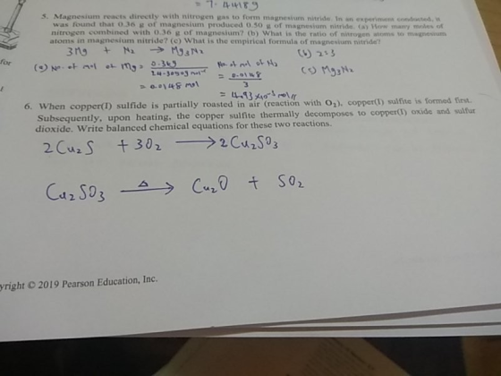 1. 189 5. Magnesium reacts directly with nitrogen was to form magnesium nitride in exe c was found that 0.36 uted of magnes