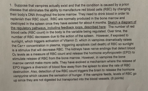 1. Suppose that vampires actually exist and that the condition is caused by a prion disease that eliminates the ability to ma