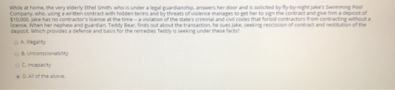 While at home. the very elderly Ethel Smith, who is under a legal guardianship. answers her door and is solicited by fly-by-n