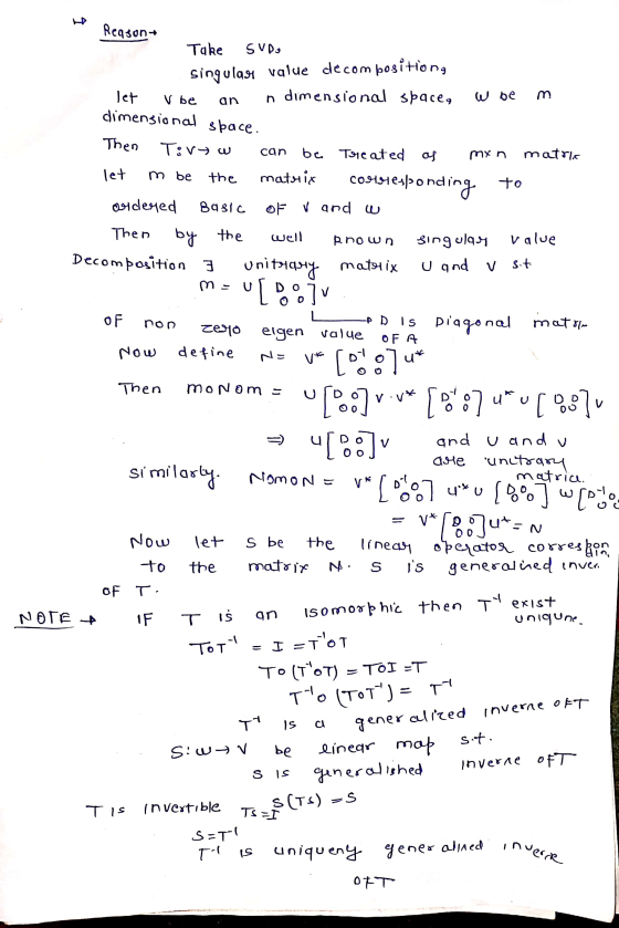 Reqson+ Take SVDO singulast value decomposition, dimensional space, let V be W be m an dimensional space. myn m be well Sit.