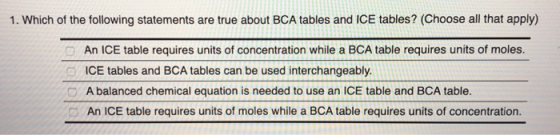 1. Which of the following statements are true about BCA tables and ICE tables? (Choose all that apply) An ICE table requires