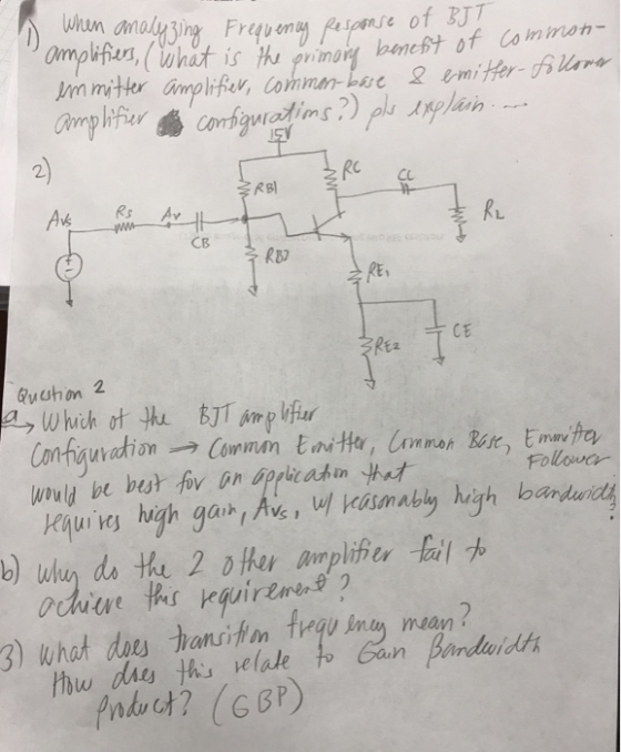 when analyzing Frequency Response of BJ! amplifiers, (What is the primary benefit of common- emmitter amplifier, common-base