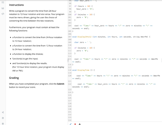 v Instructions } Write a program to convert the time from 24-hour notation to 12-hour notation and vice versa. Your program m
