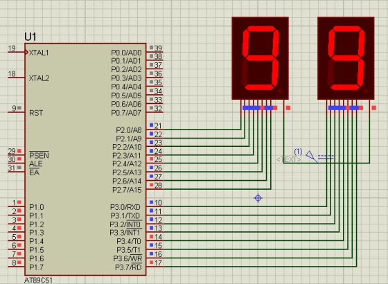 U1 19 XTAL1 18XTAL2 PO.O/ADO PO.1/AD1 PO.2/AD2 PO.3/AD3 PO.4/AD4 PO.5/AD5 PO.6/AD6 PO.7/ADZ 90RST 24 PSEN 300 310 P2.0/AB P2.