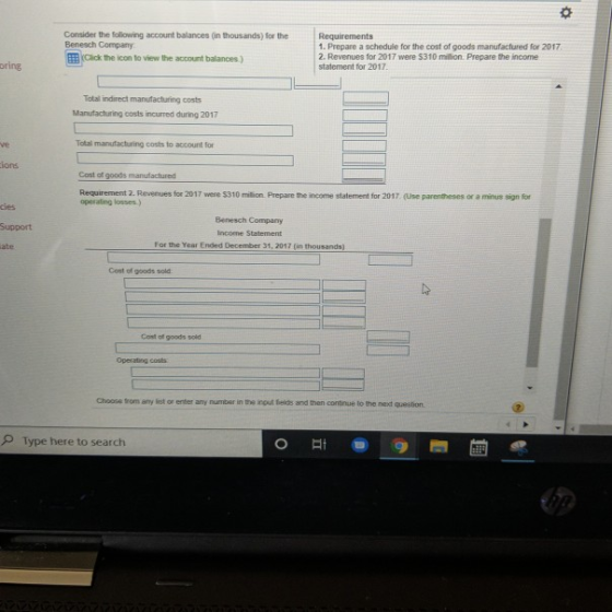 Consider the following account balances (in thousands) for the Benesch Company Click the icon to view the account balances) R