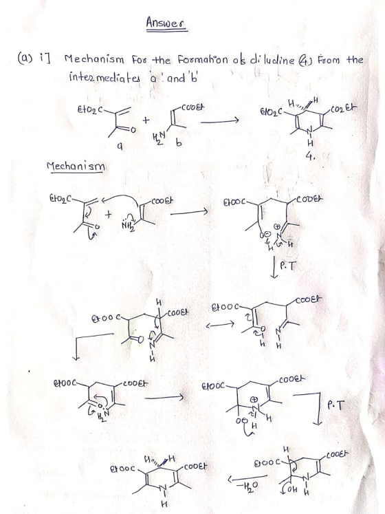 Answer (a) i] Mechanism for the formahºon of dilutine fil From the intermediates aand b 6702 -coo&t 610, -coret Н Mechanism