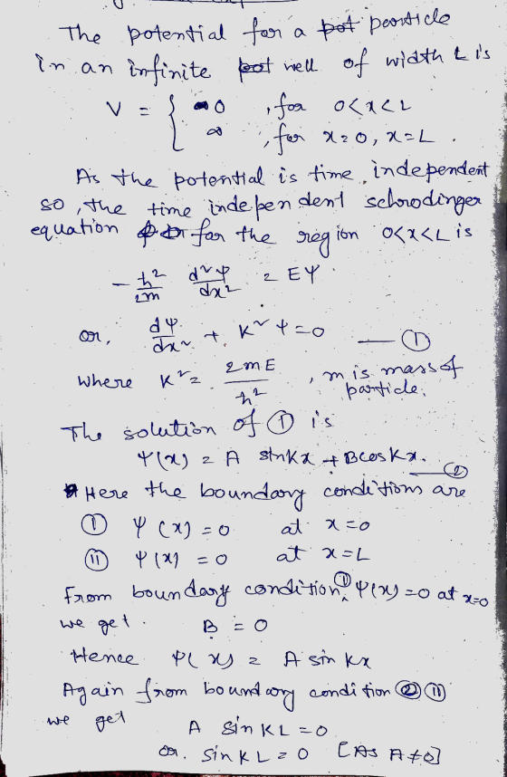linian V The potential for a pot peorticle infinite pot well of pot well of width tis for ocach fase 820,X-L. As the potentia