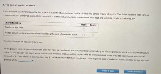 3. The cost of preferred stock Preferred stock is a hybrid security, because it has some characteristics typical of debt and
