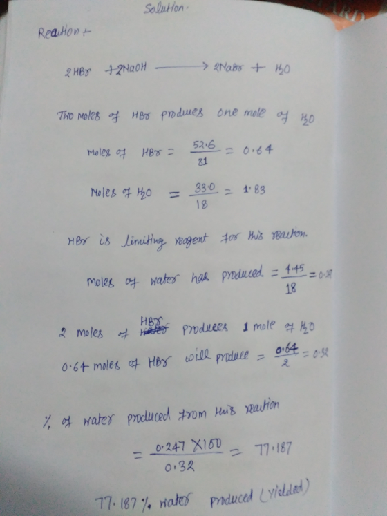 Solution 巻0 526 Meleg여 HB: -0,64 81 No lesの 如ー 330-1-83 19 18 2 moles HB 0° 77,187 idded 013久