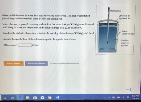 Thermometer When a solid dissolves in water heat may be evolved or absorbed. The heat of dissolution (dissolving) can be dete