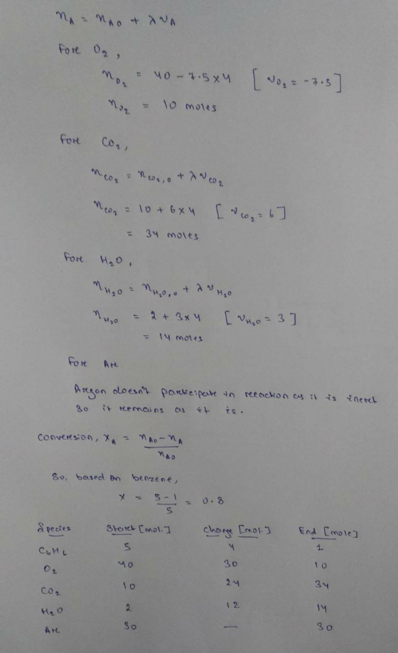 NANO + ANA fore or no no-7.5x4 Non = 10 moles [No = -7.3] fore con noso + Aco. For New = 10 + 6 x 4 [co = 6] = 34 moles H₂O M