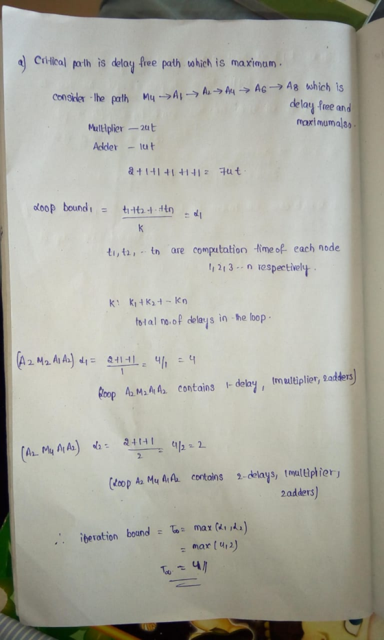al Critical path is delay free path which is maximum A2 → A4 → A6 A8 which is Consider the path My →A1 delay free and maximum