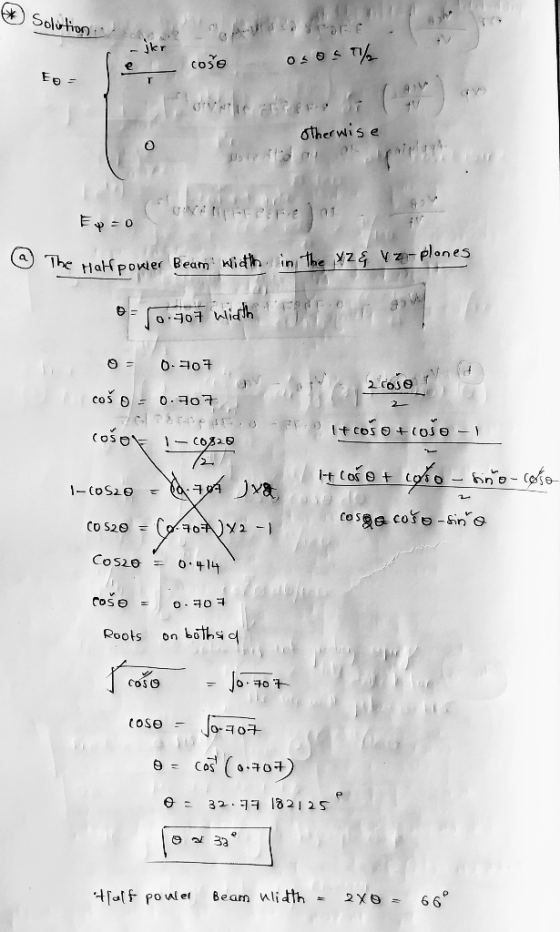 Solution . SPE . - cose Osos TV ED - otherwise ( PERE) Ep=0 (a) The Halp The Half power Beam Width in the YZ& Vz-plones Jo.70