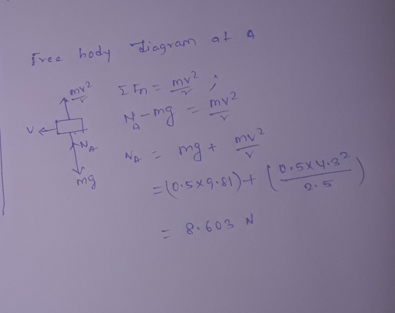 Efn - mva 0.5x4.32 Free body Tiagram at a my 2 my2 N-ng กาน NA mg + mg = 8.603 N