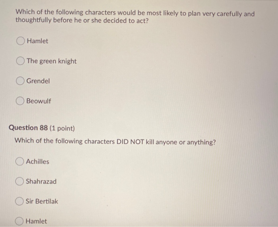 Which of the following characters would be most likely to plan very carefully and thoughtfully before he or she decided to ac