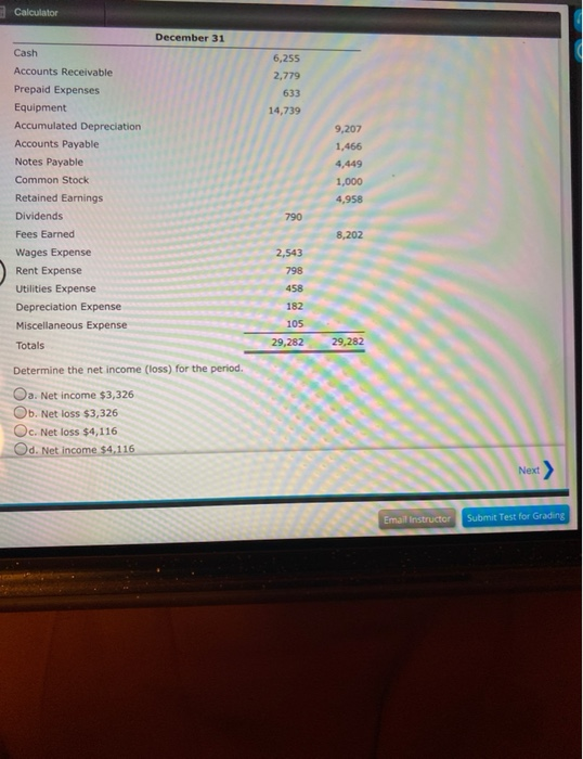 Calculator December 31 6,255 2,779 633 14,739 Cash Accounts Receivable Prepaid Expenses Equipment Accumulated Depreciation Ac