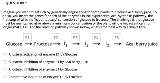 QUESTION 1 Imagine you want to get rich by genetically engineering tobacco plants to produce acai berry juice. To do so, you