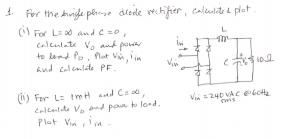 ให้ aud calcnlte PF V 240 VAC boH owe to lod rms Plot Vi M