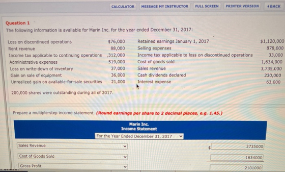 CALCULATOR MESSAGE MY INSTRUCTOR FULL SCREEN PRINTER VERSION « BACK Question 1 The following information is available for Mar