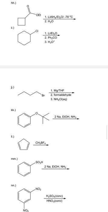 hh.) OEt 1. LIAIH/Et OI-78 °C 2. H20 ii.) ci 1. LVEO 2. Phyco 3. H,00 jj.) Br 1. Mg/THF 2. formaldehyde 3. NH4Cl(aq) kk.) 2 N