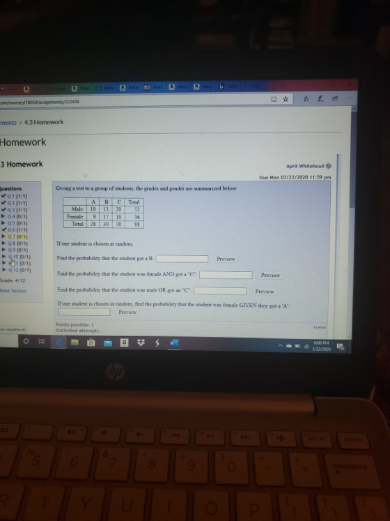 - O OO lind AB Com/courses/18054/assignments/222438 ments > 4.3 Homework Homework 3 Homework April Whitehead Due Mon 03/23/20