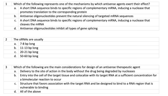 1 Which of the following represents one of the mechanisms by which antisense agents exert their effect? a. A short DNA sequen