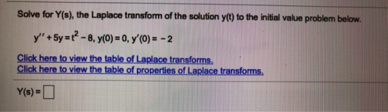 Solve for Y(s), the Laplace transform of the solution y(t) to the initial value problem below. y +5y =12 - 8, 7(0) = 0, y(0
