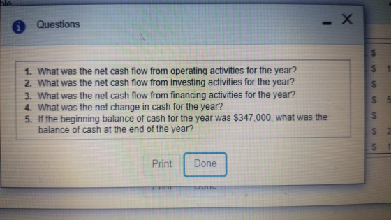 hle X Questions 5 1. What was the net cash flow from operating activities for the year? 2. What was the net cash flow from in
