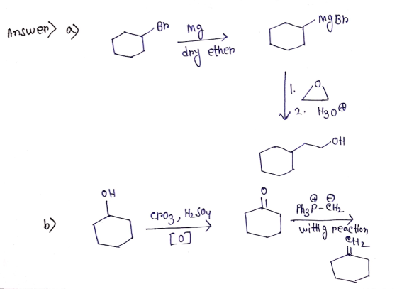 Answer) a) 8F _% ; dry ethen V, 2. Maos OH [FA,P-CN cros , AJ ܨ wittg reaction wittig [o] CH2