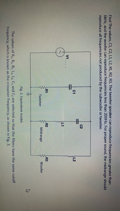 Find The values, C1, C2, L1, L2, R1, R2, R3. The tweeter speaker can reproduce frequencies greater than 6kHz, and the woofer