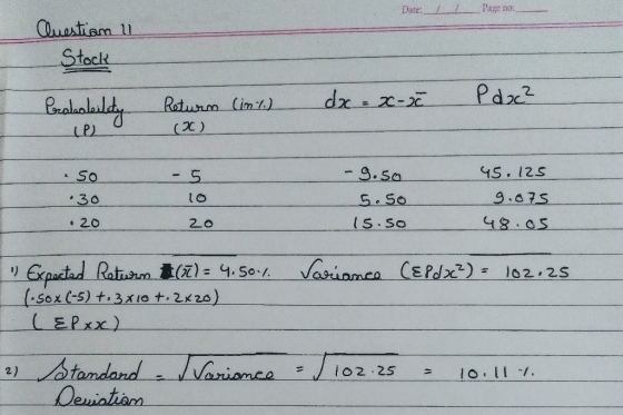 Page no. Date: ustiam 1 Stock Pdz2 dre -2 Roturm (in) (OC) Le -9.sa 4S. 125 So 9.a75 30 S.So 48.05 15.So 20 20 Expactad Ratus