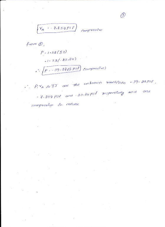 .854 Ps VA Compresive fnom P-1.52(8) 5al-25-84) 39. 2168 ps Ccompresve) . 39. 98 Psf the untnown reacteg aze -.8o4 Rsf and -a