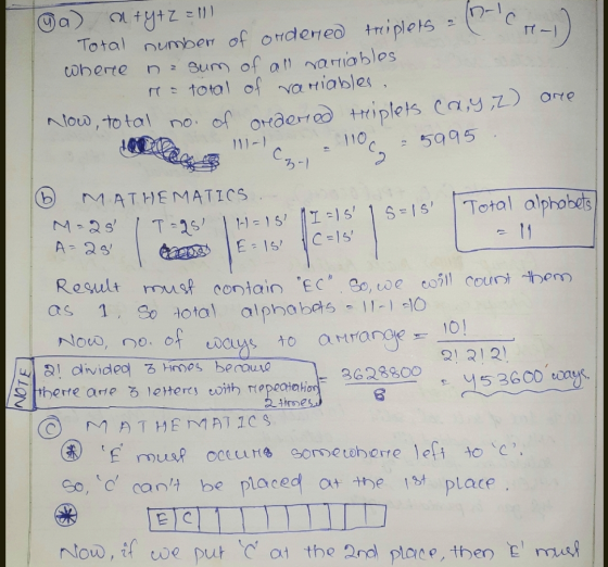 2 ga) au+y+z = 1 Total number of ordered triplets na sum of all variables ra total of variables, Now, total no. of ordered tr