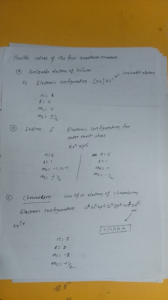 Possible values 얹 tt.rfour quantum) Nuvubm ial elusir E O mi- o Iodine Elumni e Con Agunuhon fUY I neS Cr 241